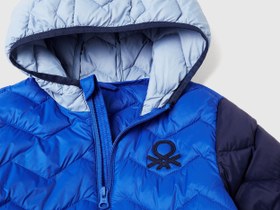 Resim Benetton Bebek Mavi Kapüşonlu Mevsimlik Mont - Logo Detaylı - 18-24 Ay 