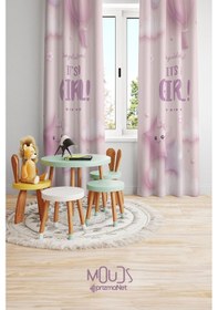 Resim Pembe Kız Desenli Fon Perde Çocuk Ve Bebek Odası Süet Baskılı Ekstrafor Büzgü 2 Kanat Prd-51 Çok Renkli 