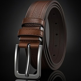 Resim Erkekler için Alaşım Pim Tokalı Gerçek Deri Kemer - Klasik Kahverengi Tasarım, Orta Genişlik, Terleme Karşıtı Teknoloji, Takım Elbiseler ve Kot Pantolonlar İçin Mükemmel, Büyük Bel Boyutu, Her Mevsim Giyilebilir 