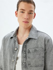 Resim Koton Kot Ceket Oversize Gömlek Yaka Cep Detaylı Düğmeli Pamuklu Gri 5wam50016ıd Gri 