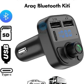 Resim Fm Transmitter Bluetooth Araç Kiti Mp3 Usb-Typce Oto Müzik Çalar Çakmaklık Girişli 