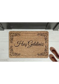Resim Hoş Geldiniz Neşeli Font Dekoratif Kapı Önü Paspası Kahverengi 