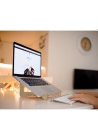 Resim Ahşap Laptop Notebook ve Tablet Telefon Standı Yükseltici Altlık Naturel 