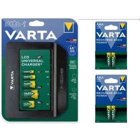 Resim 57688 LCD Universal Şarj Cihazı + Varta 5703 AAA Şarj Edilebilir İnce Pil 4'lü Aydos 