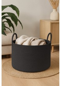 Resim Mavaux Clover Özel Pamuklu Saplı Jüt Battaniye Sepeti Hasır Oyuncak Sepeti Jüt Çamaşır Sepeti 40-30 Antrasit 