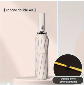 Resim Willowhaven Bej Rüzgar Geçirmez 24 Çubuk Şemsiye Uv Koruma Otomatik Açılır Katlanır 