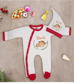 Resim Bk Kids Kişiye Özel Sevimli Kaplan Tasarımlı Kırmızı Tulum Zıbın Çok Renkli 
