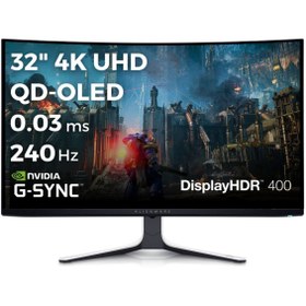 Resim Dell Alienware AW3225QF 32 UHD 3840x2160 240Hz 0.03 ms HDMI DP Type-C HDR 400 G-Sync QD OLED Monitor 