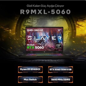 Resim Game Garaj Slayer R9MXL-5060-C2 R9-8940HX 32 GB 1 TB SSD RTX5060 17" Free Dos Dizüstü Bilgisayar 