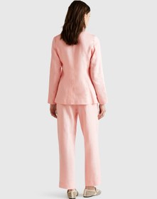 Resim United Colors of Benetton Kadın Pembe %100 Keten Büzgü İpli Cepli Sigaret Pantolon 