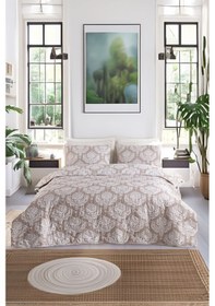 Resim Kapitone Yatak Örtüsü Seti Çift Kişilik Post Kahve Kahve 