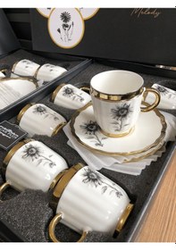 Resim Acar Melody 6 Kişilik Porselen Kahve Fincanı Takımı 90 Ml 5142 Gold Model-2 Beyaz - Altın 