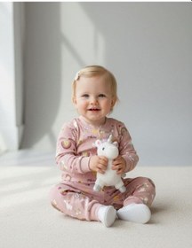 Resim Zekids Kız Bebek Pamuklu Önü Çıtçıtlı Desenli Pijama Takımı-16270 Çok Renkli 