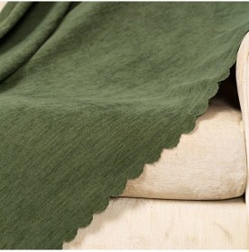 Resim Yeşil Dokuma Kadife Şönil Düz Kumaş Çift Taraflı Koltuk Şalı Örtü 