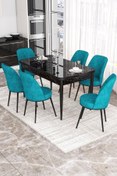 Resim Canisa Concept Kor Serisi 70x114 Açılabilir Mutfak Masası Takımı Siyah Mermer Desen Masa 6 Turkuaz Sandalye 