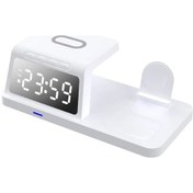 Resim Gaojunshop01 15w Çok Fonksiyonlu Hızlı Şarj Kablosuz Şarj Cihazı Beyaz Saat Alarm Akıllı Saat Tws Kulaklık Şarj 