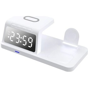 Resim Gaojunshop01 15w Çok Fonksiyonlu Hızlı Şarj Kablosuz Şarj Cihazı Beyaz Saat Alarm Akıllı Saat Tws Kulaklık Şarj 