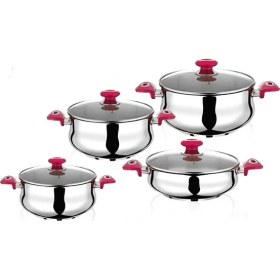 Resim Safinox Pro 8 Parça Pembe Kulplu Çelik Tencere Güveç Seti 