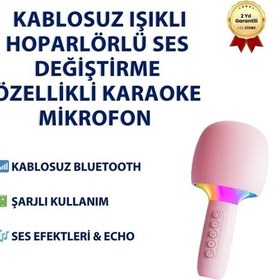 Resim Kablosuz Işıklı Hoparlörlü Ses Değiştirme Özellikli Karaoke Mikrofon -1587 