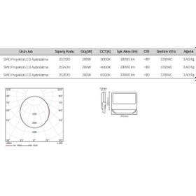 Resim Lamptime 200 Watt Led Projektör Beyaz Işık 252620 