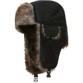 Resim Unisex Kış Trapper Şapkası - Rüzgar Geçirmez Rus Tarzı Bomber Kapağı, Termal Sahte Kürk Kulak Flapları, Aşırı Soğuk Hava İçin Ayarlanabilir Bağcıklı, Dış Mekan Maceraları İçin Mükemmel 