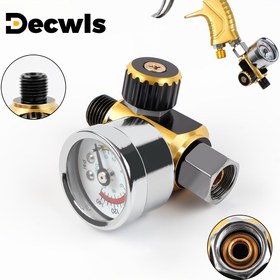 Resim DECWLS 1 adet Profesyonel Metal Hava Basıncı Regülatörü, Manometre ile, G1/4 Arayüzü, Alüminyum Alaşım, Araç Boya Püskürtme Tabancası ve Ev Kullanımı için, Çeşitli Püskürtme Tabancaları ve Pnömatik Aletlerle Uyumlu 