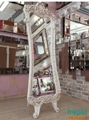 Resim Bihter Model Eskitme Beyaz Renk Varaklı Ayaklı Boy Aynası 