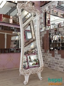 Resim Bihter Model Eskitme Beyaz Renk Varaklı Ayaklı Boy Aynası 