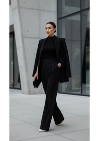Resim Bol Paça Yüksek Bel Kadın Plazzo Pantalon Siyah Siyah 