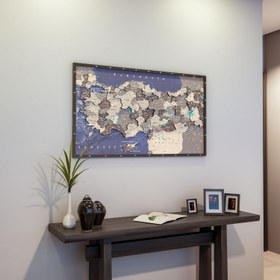 Resim Renkli Baskılı Türkiye Haritası - Çerçeveli Ahşap Duvar Dekoru (Nimbus) - 100x58 cm 