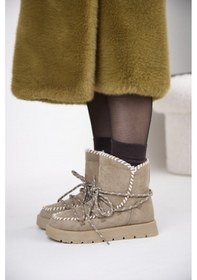 Resim 219851141-32s Kadın Yumuşak Rahat Kürklü Bot - Tekstil Süet Kışlık Vizon Bot Vizon 