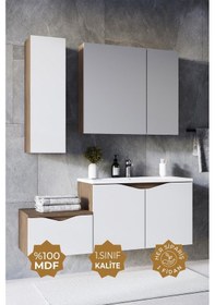 Resim Teta Home Manila 100cm Mdf Banyo Seti + Boy Dolap Kafkas Meşe-beyaz Kafkas Meşe - Beyaz 