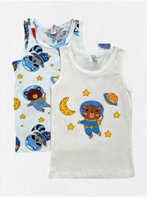 Resim elmas kids Erkek Çocuk %100 Pamuklu Beyaz Renk Astronot Uzay Ayıcık Desen 2 li Atlet Takımı 