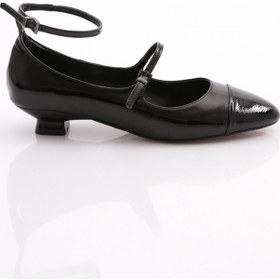 Resim Dgn 2310 Bilekten Bağlamali Kemerli Kadin Babet Siyah Rugan 