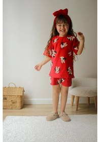 Resim Miniko Kids Kız Çocuk Karakter Modelli Baskılı Şortlu Pamuk Takım Kırmızı 