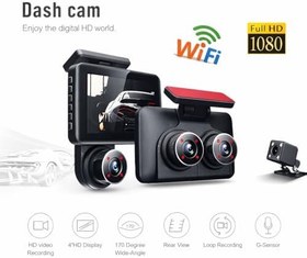 Resim WiFi Destekli 3 Kameralı Araç İçi Kamera - 1080P Full HD, 4.0'' Ekran, Gece Görüş, G-Sensör Acil Kayıt, Arka Görüş Kamerası, Döngüsel Kayıt ve Park Koruma Özellikli 