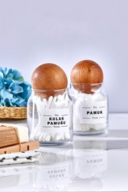Resim FBZhome Cam Dekoratif Top Kapaklı Kulak Pamuğu Ve Pamuk Kavanozu 300 Ml 