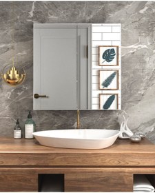 Resim TETTO ELAGANTE Lavobo Üstü Aynalı Banyo Dolabı 60 X 60 Cm 