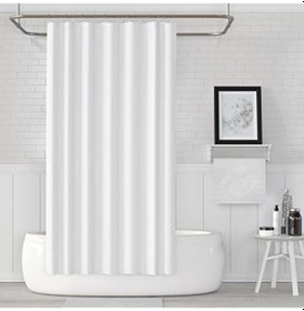 Resim Beyaz Banyo Perdesi Tek Kanat 180x200 Cm Polyester Kumaş Duş Perdesi Su Geçirmez Banyo Duş Perdesi Küvet Perdesi Beyaz Düz Renk Banyo Perdesi Siyah 