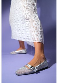 Resim Luvishoes Luvi Shoes Moana Gümüş Fileli Kadın Babet Ayakkabı Gumus 