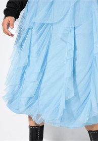 Resim Mamayaga Kadın Katlı Tasarım Yüksek Bel Beli Lastikli Spor Şık Curve Büyük Beden Tül Etek Mavi 