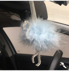 Resim Flamingo Gümüş Pleksi Taşlı Dikiz Ayna Süsü Mavi Tüylü 