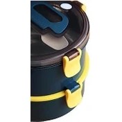 Resim Bento 1600ML Yuvarlak Lunchbox Çift Katlı Çelik Sefer Tası Yemek Kutusu (Açık Kırmızı) 