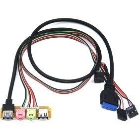 Resim Alfais 4986 PC Ön Panel 9 19 Pin USB 2.0 2.0 3.5 mm Port Kulaklık Mikrofon Kablosu Çevirici Dönüştürücü 