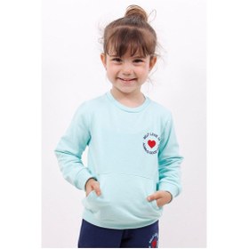 Resim Toontoy Kız Çocuk Göğsü Kalp Nakışlı Sweatshirt Açık Mint Yeşili Mint 