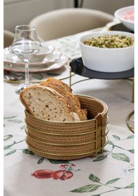 Resim Edora Home Gold Paslanmaz Yuvarlak Ekmek Sepeti Makrome - Çok Amaçlı Metal Gold 