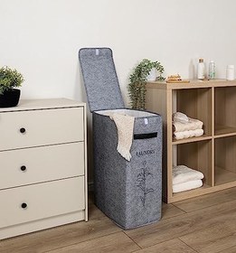 Resim Felted Deri Detaylı Lüks Keçe Çamaşır Sepeti (1 Gözlü) 