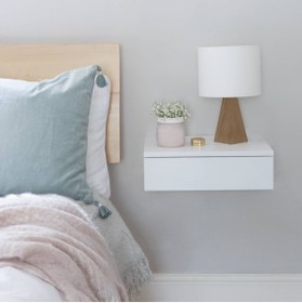 Resim vDecorr Volador Yatak Başı Komodin Beyaz Lake Duvara Monte Tek Çekmeceli 