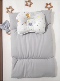 Resim bebek_iklimi Çift Taraflı Alt Açma Minderi Gri ( BAŞ DÜZELTME YASTIĞI ve DİŞ KAŞIYICI AHŞAP HALKA HEDİYELİ ) 