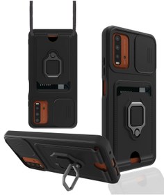 Resim AQUA AKSESUAR Xiaomi Poco M3 Kılıf Ipli Ve Lens Korumalı Renkli Yüzüklü Askılı Telefon Kılıfı - Siyah 